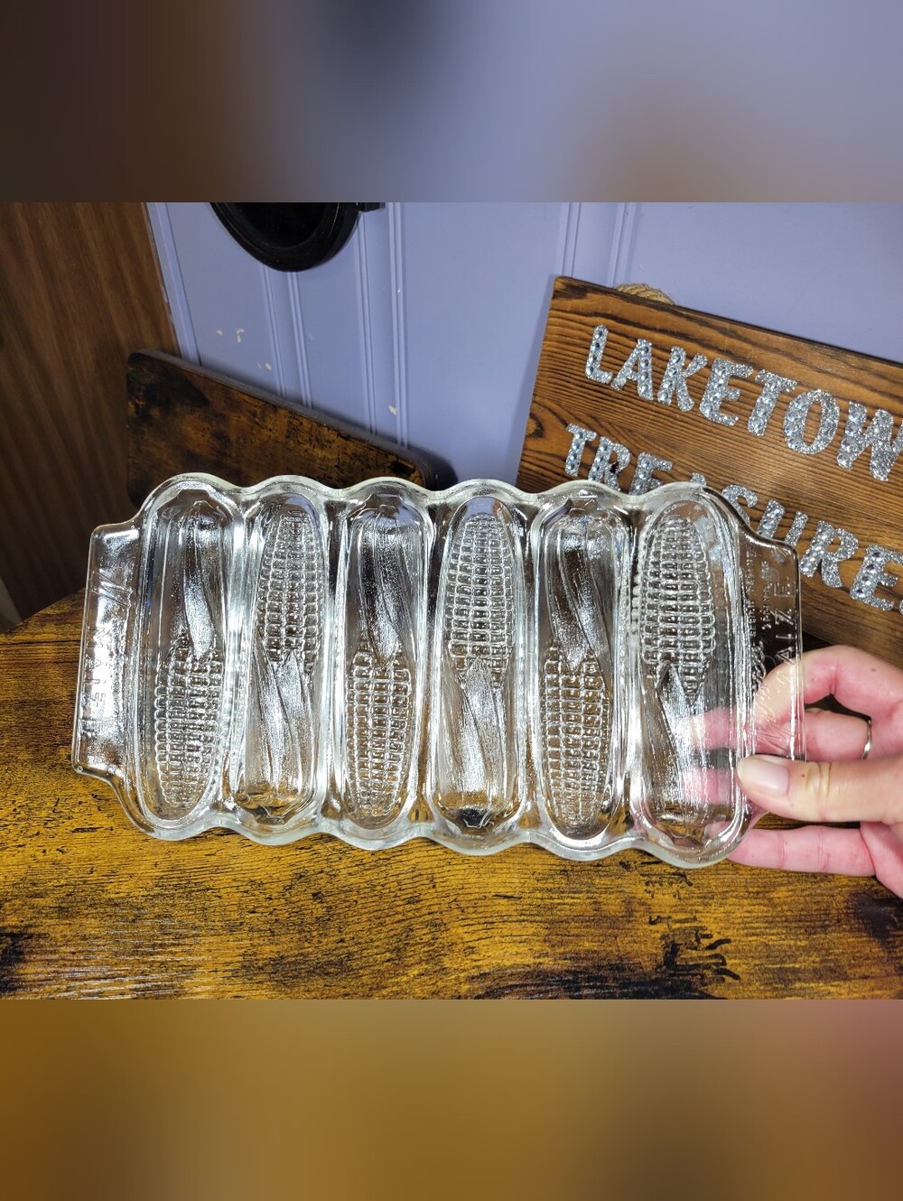 Vintage 1940s Miracle Maize Clear Glass Corn Bread Tray